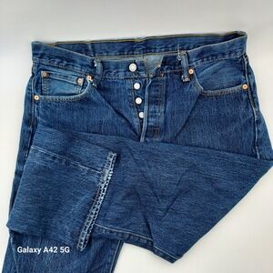 Levi Strauss 501 Original Fit Dark Wash Button Fly Denim Jeans Mens W34 L32